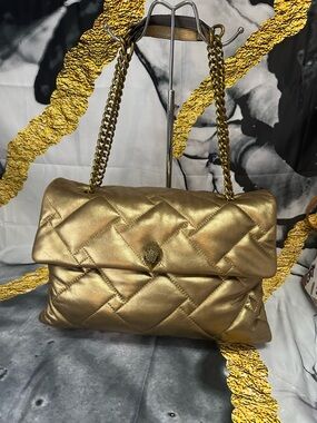Kurt Geiger Metallic Gold Quilted Shoulder Bag with Chain Strap XXL